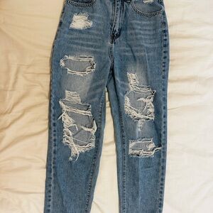 SHEIN Distressed Boyfriend Jeans - Light Blue
